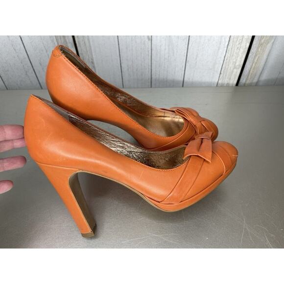 Miss Albright Anthropologie Bow Pump Heels Orange Size 8.5 - Picture 3 of 6
